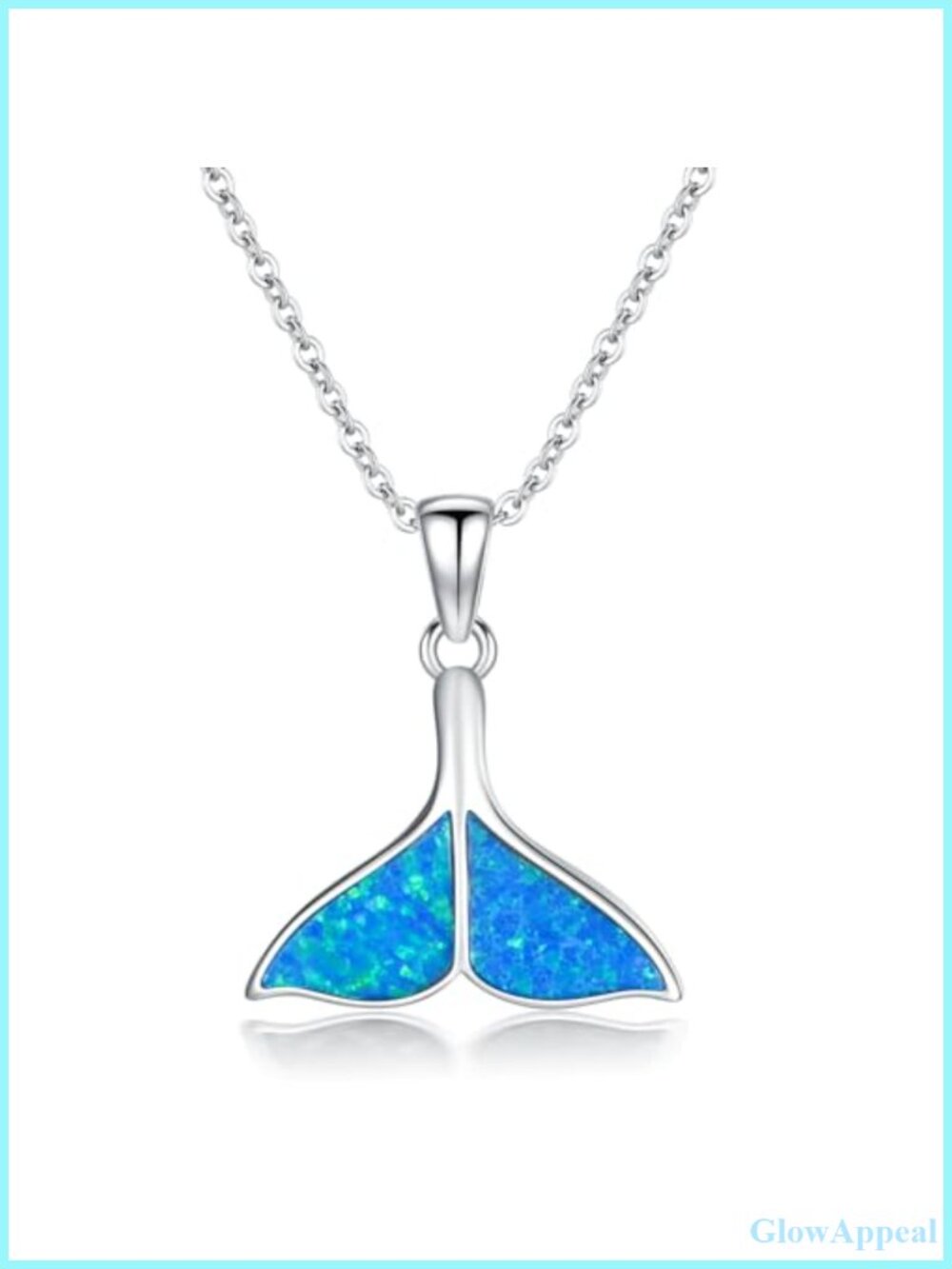 Sterling Silver Whale Tail Necklace Opal Pendant, 18+2 Inch Cable Chain